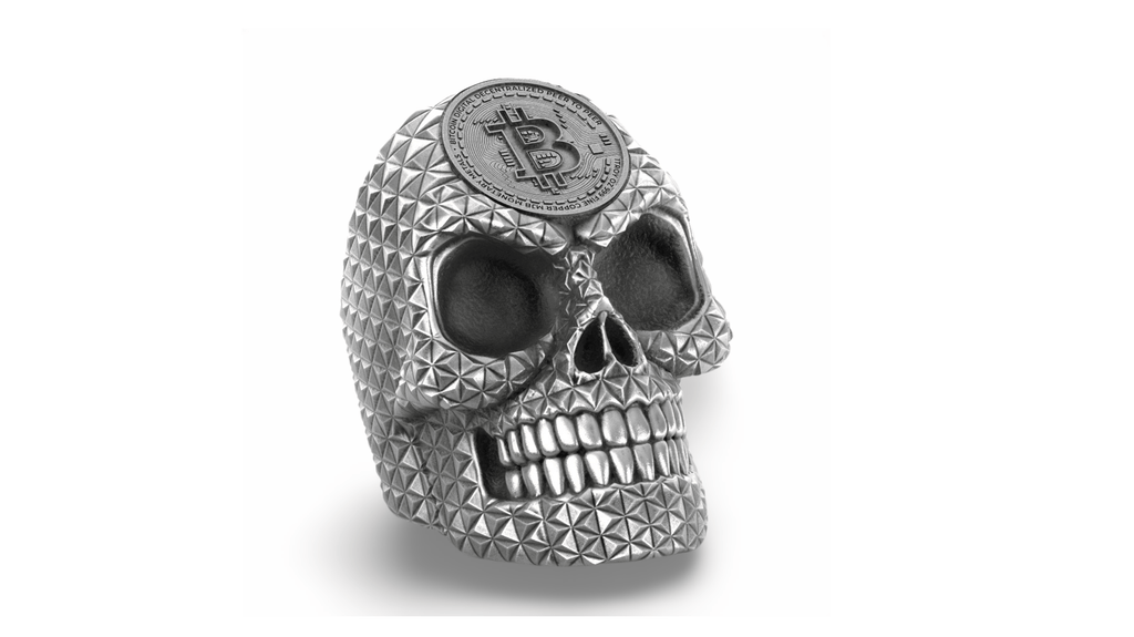 CRYPTO KING SILVER BITCOIN SKULL RING-Ring-AJT Jewellery 