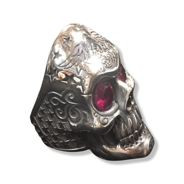 All-Star Sugar Skull Ring Red Gemstones-Ring-AJT Jewellery 