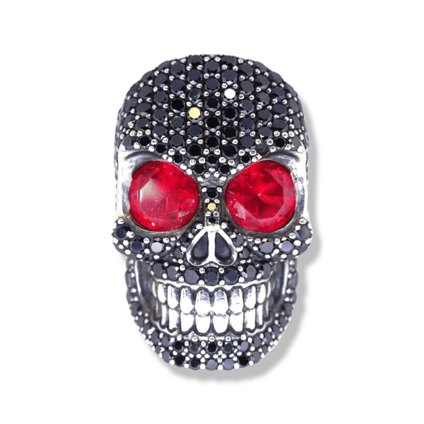 Diamante Skull Ring with Black Diamonds | Sterling Silver Iced Out Skull Ring-Ring-AJT Jewellery