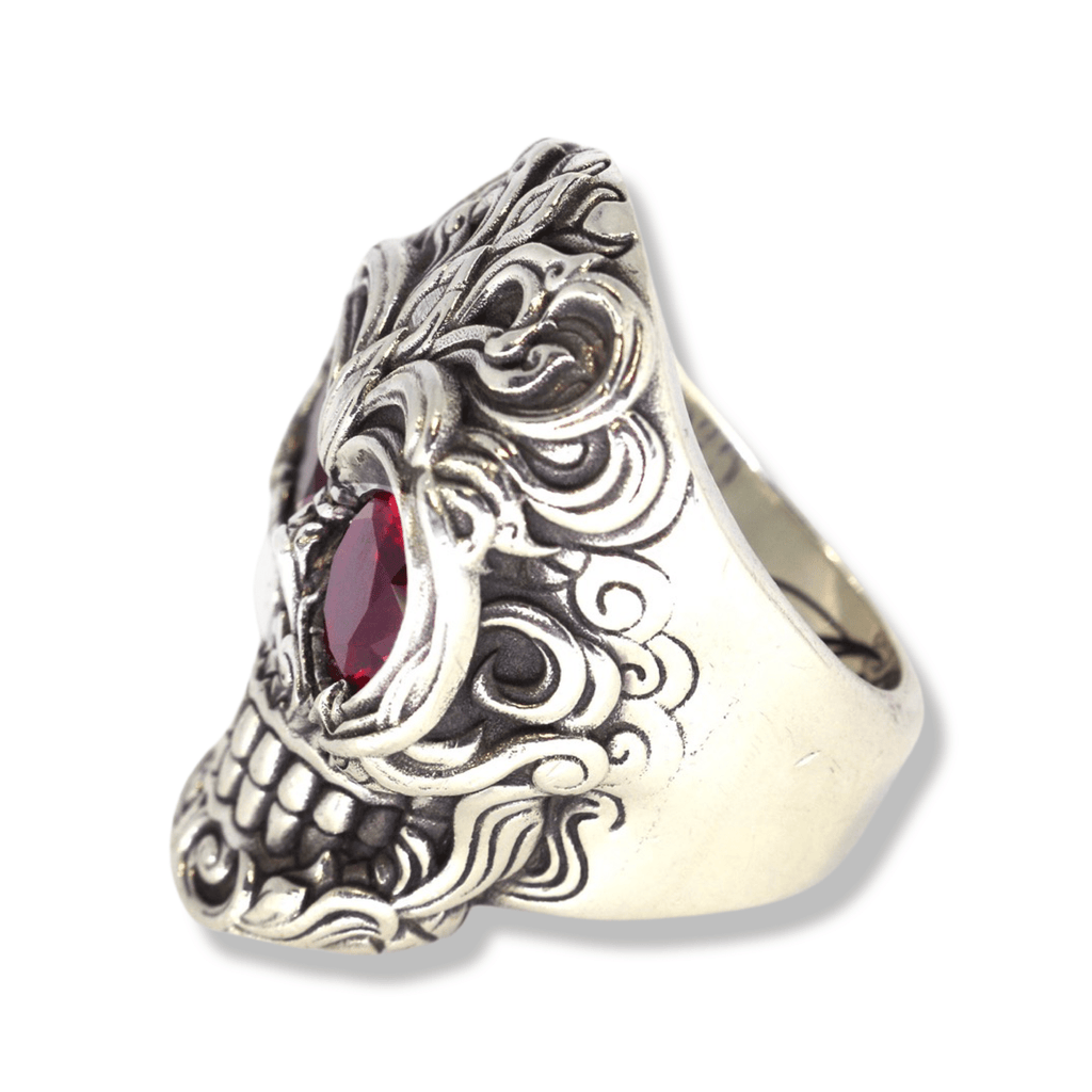 Filigree Ruby Red Silver Skull Ring-Ring-AJT Jewellery 