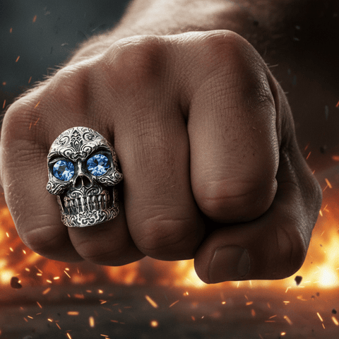 Handmade sterling silver skull ring for men by AJT Jewellery