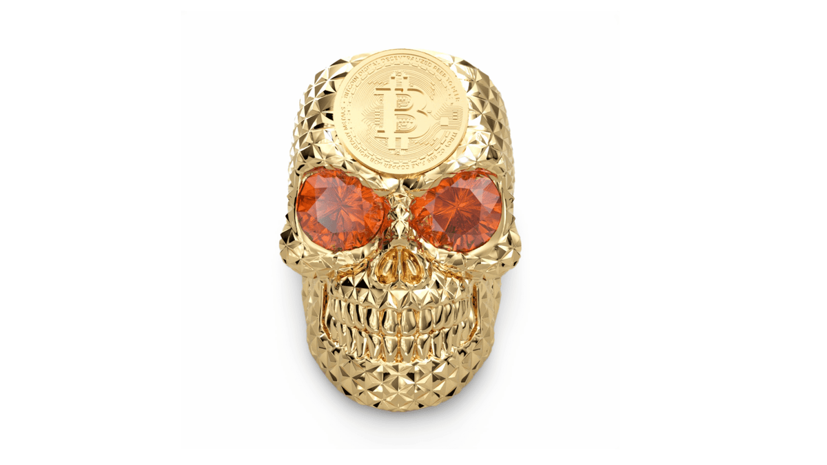 crypto king gold bitcoin skull ring orange garet 9ct