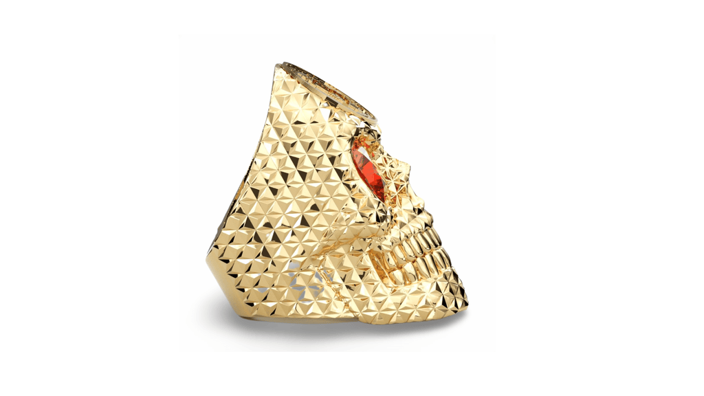 CRYPTO KING GOLD BITCOIN SKULL RING ORANGE GARET 9CT-Ring-AJT Jewellery 