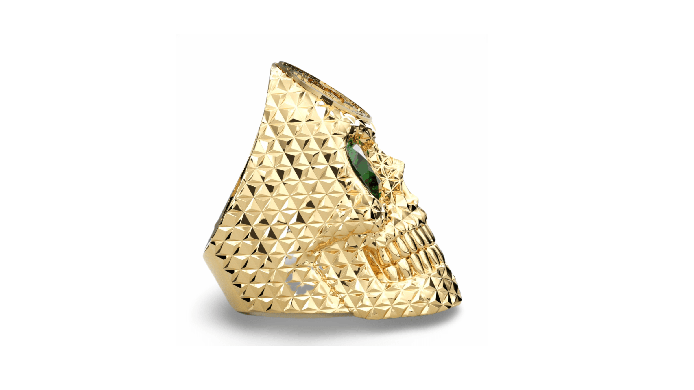 Crypto King Gold Bitcoin Skull Ring Green Gems 9ct | Solid Gold BTC ...