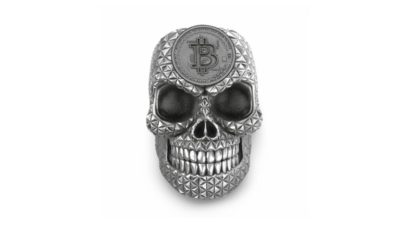 Crypto King Silver Bitcoin Skull Ring | Sterling Silver BTC Mens Ring-Ring-AJT Jewellery 