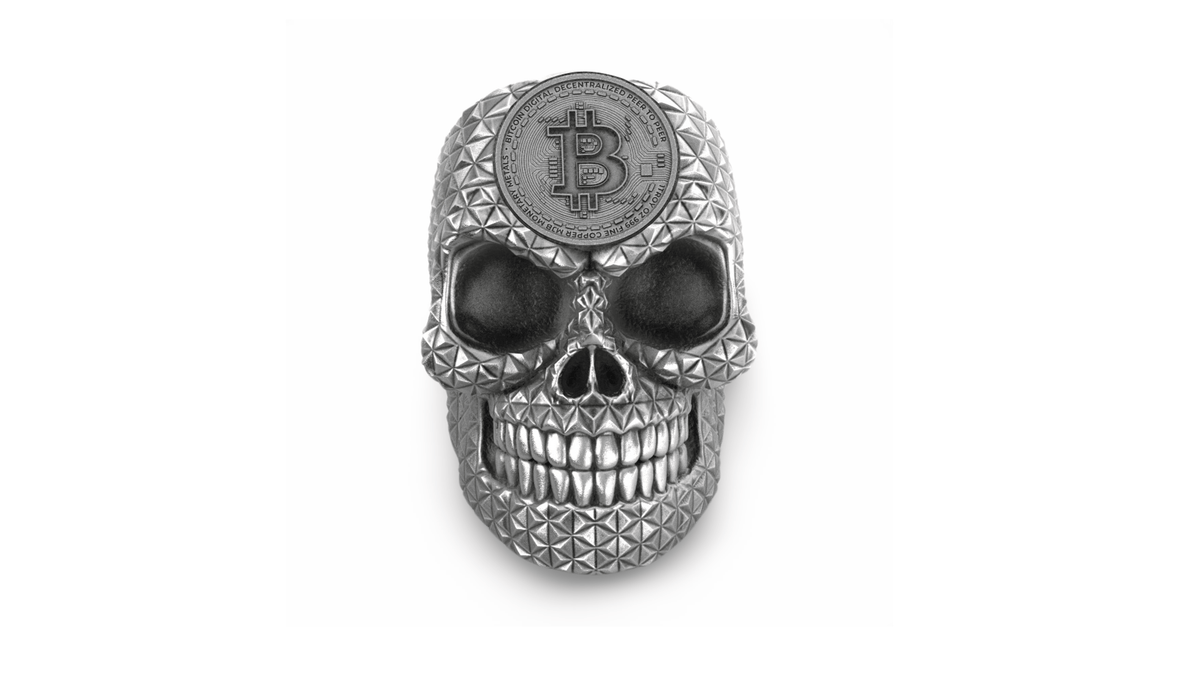 crypto king silver bitcoin skull ring