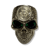 Crypto King Gold Bitcoin Skull Ring Green Gems 9ct | Solid Gold BTC Mens Ring-Ring-AJT Jewellery 