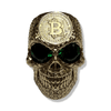 Crypto King Gold Bitcoin Skull Ring Green Gems 9ct | Solid Gold BTC Mens Ring-Ring-AJT Jewellery 