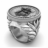 Roman Wreath Bitcoin Signet Ring | Sterling Silver Mens Crypto King BTC Ring-Ring-AJT Jewellery 