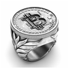 Roman Wreath Bitcoin Signet Ring | Sterling Silver Mens Crypto King BTC Ring-Ring-AJT Jewellery 