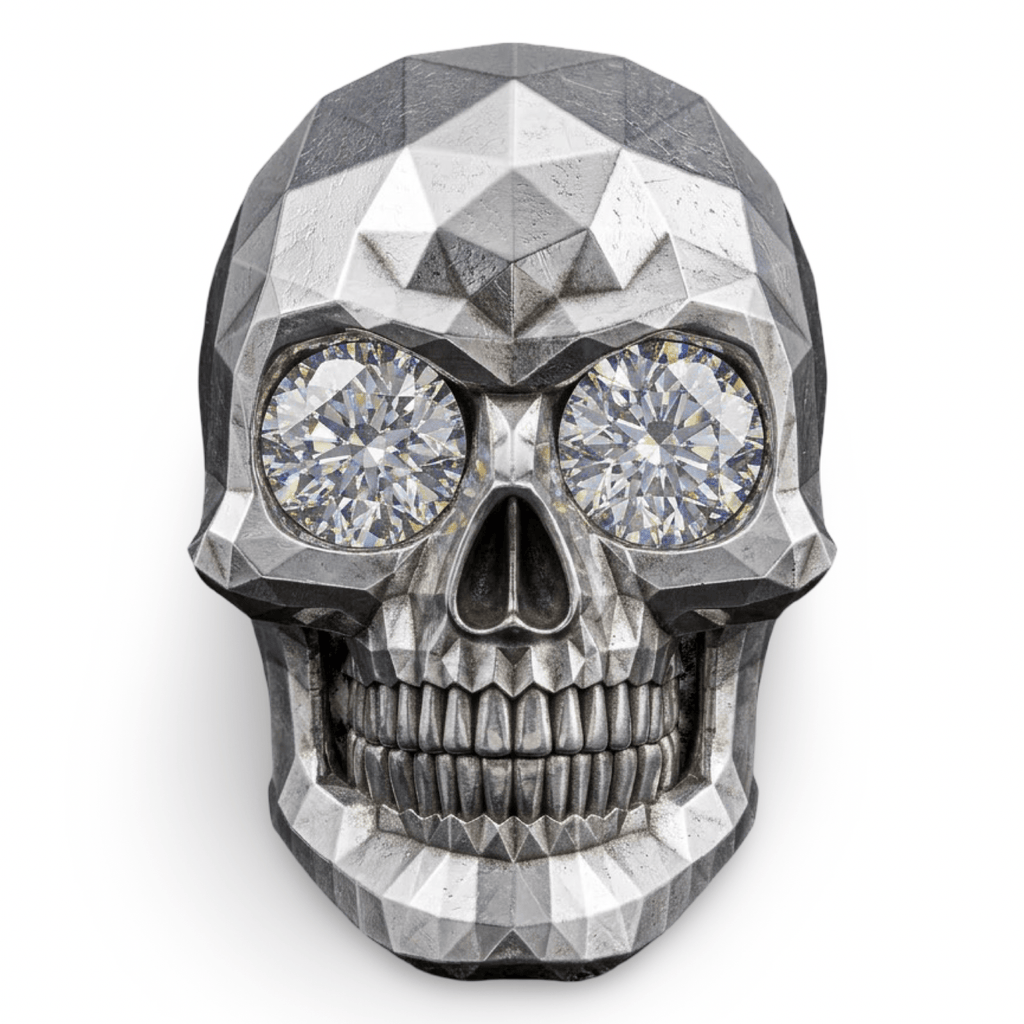 Spectre Skull Ring | Sterling Silver Diamond Cut Iced Out Skull Ring-Ring-AJT Jewellery 