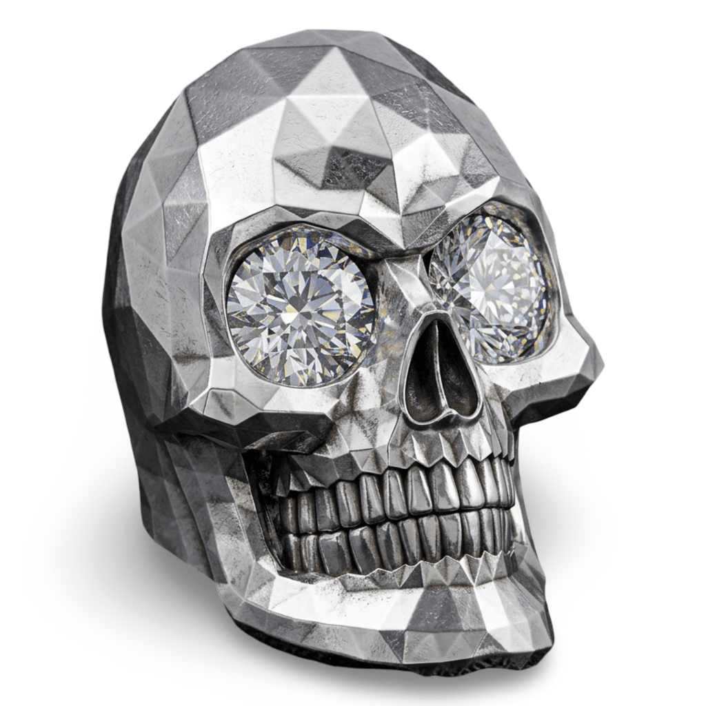 Spectre Skull Ring | Sterling Silver Diamond Cut Iced Out Skull Ring-Ring-AJT Jewellery 