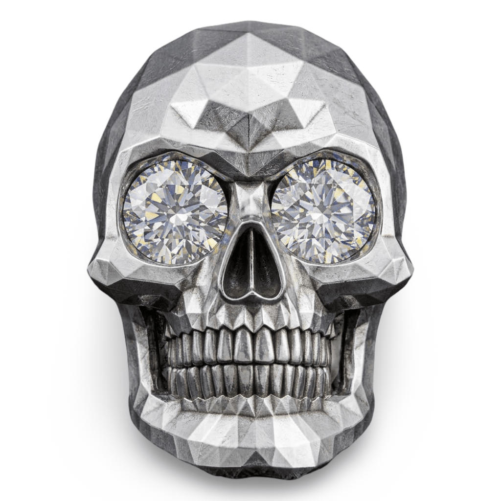 Spectre Skull Ring | Sterling Silver Diamond Cut Iced Out Skull Ring-Ring-AJT Jewellery 