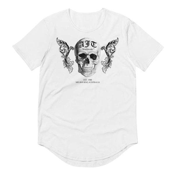 White AJT Worldwide Baroque Skull T Shirt-Apparel-AJT Jewellery 