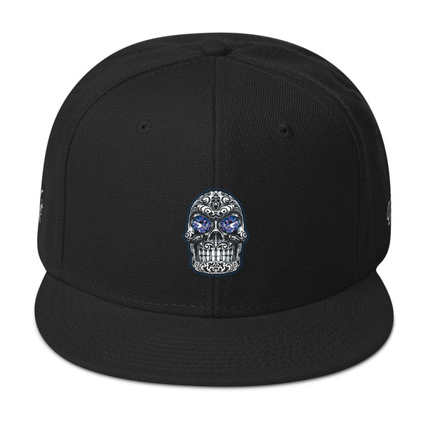 Regal Skull Blue Gem Snapback Hat | AJT Jewellery Embroidered Skull Cap-AJT Jewellery 