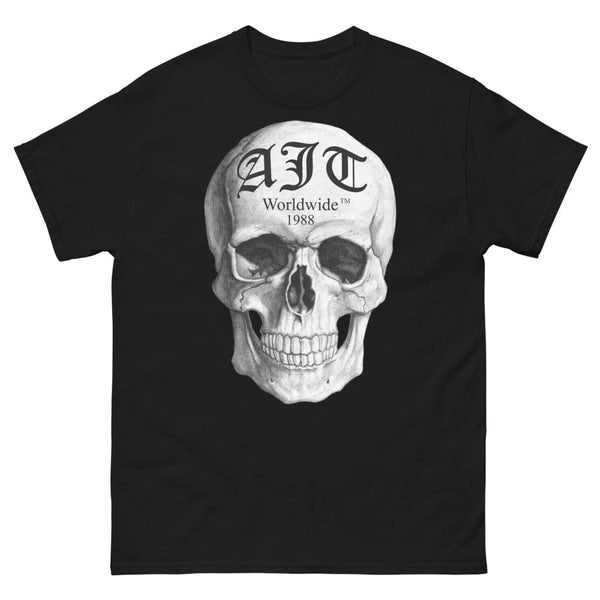 AJT Skull Black T Shirt Worldwide | Mens Heavyweight Black Skull Tee-AJT Jewellery 