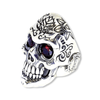 Santa Maria Sugar Skull Ring | Sterling Silver Mens Calavera Ring with Ruby Gemstones-Ring-AJT Jewellery 