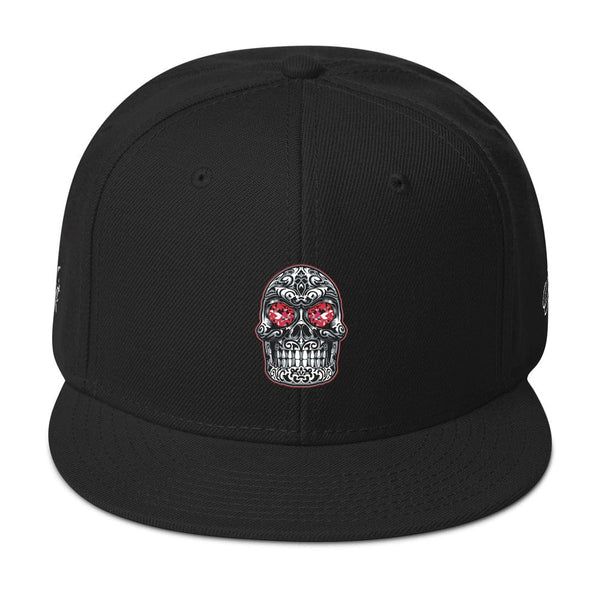 Regal Skull Ruby Red Snapback Hat | AJT Jewellery Embroidered Skull Cap-Apparel-AJT Jewellery 