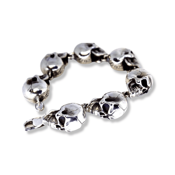 Solid Silver Mens Skull Bracelet | Sterling Silver Heavyweight Skull Bracelet-Bracelet-AJT Jewellery 