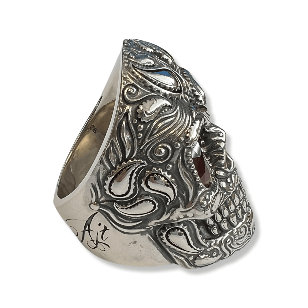 Bandana Skull Ring With Ruby Gemstone-Ring-AJT Jewellery 