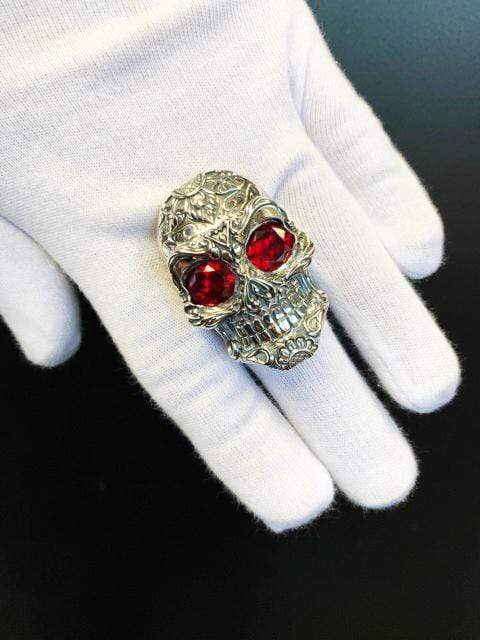 Calavera Skull Ring Ruby Gemstones-Ring-AJT Jewellery 