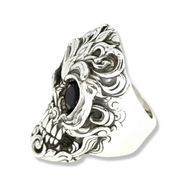 Classic Filigree Ruby Red Silver Skull Ring-Ring-AJT Jewellery 