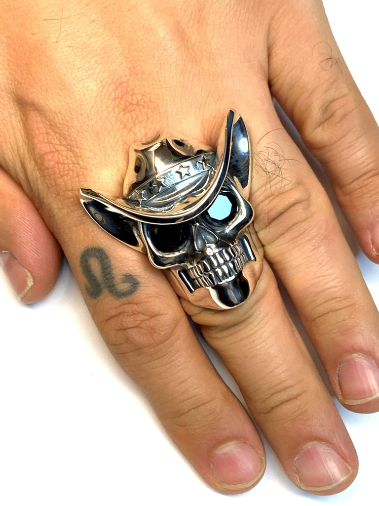 Silver Cowboy Skull Ring-Ring-AJT Jewellery 