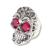 Filigree Skull Ring with Ruby Red Eyes | Sterling Silver Mens Skull Ring-Ring-AJT Jewellery 