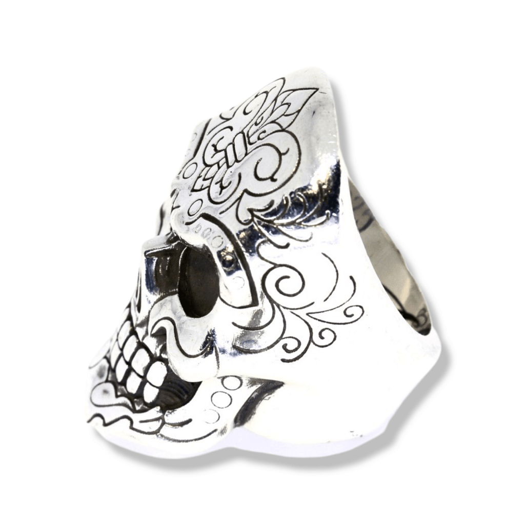 Fleur-De-Lis Silver Skull Ring-Ring-AJT Jewellery 