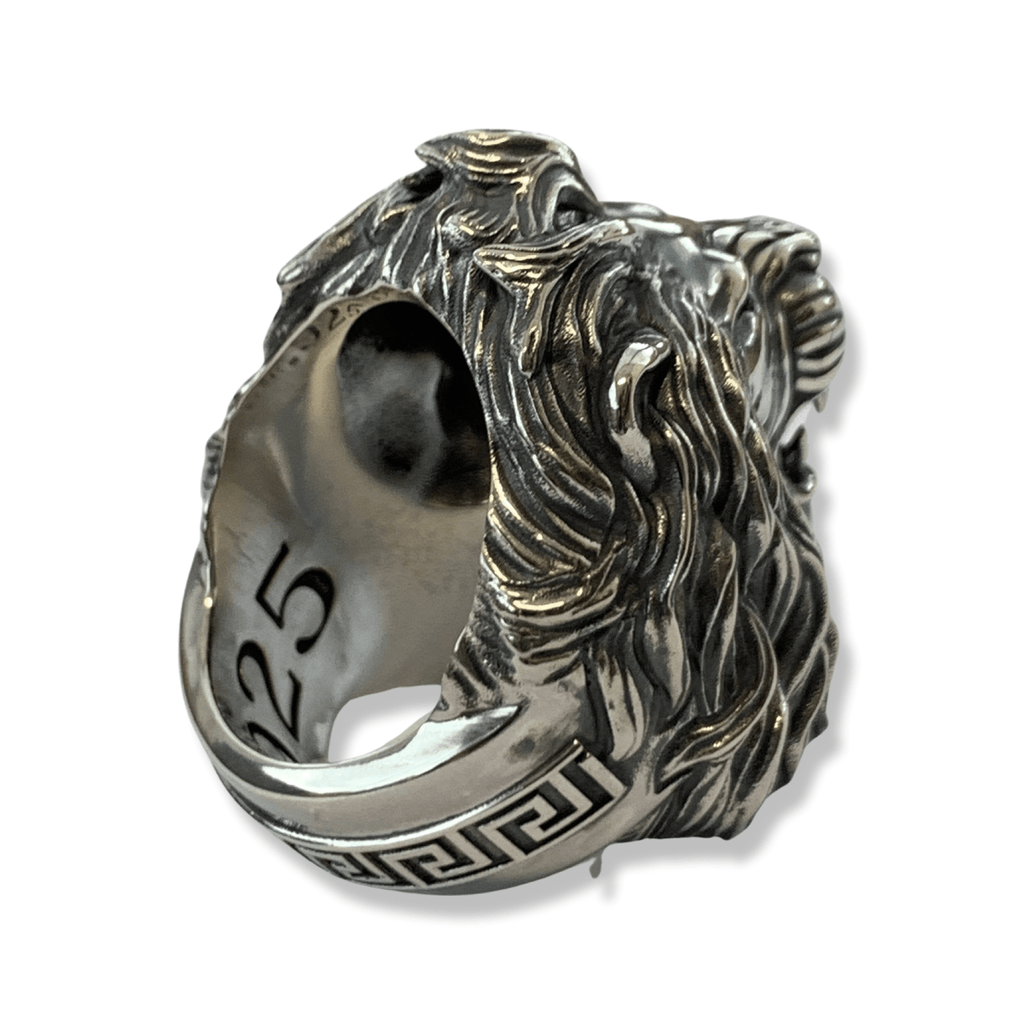 Green Emerald Angry Lion Head Ring-Ring-AJT Jewellery 