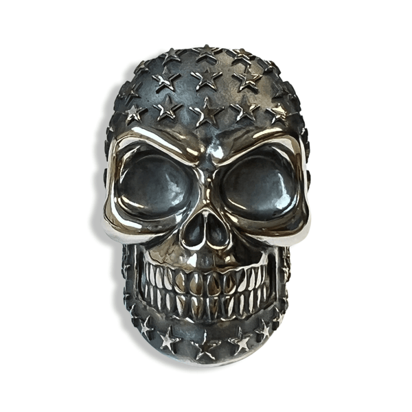 La Stella Studded Sterling Silver Skull Ring-Ring-AJT Jewellery 