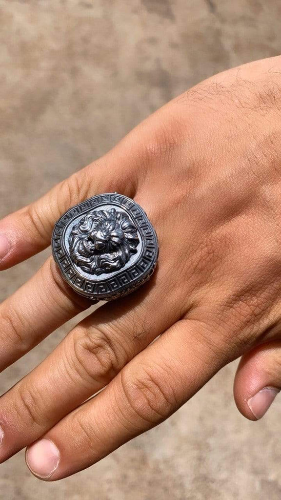 Large Silver Lion Signet Ring - Main Image