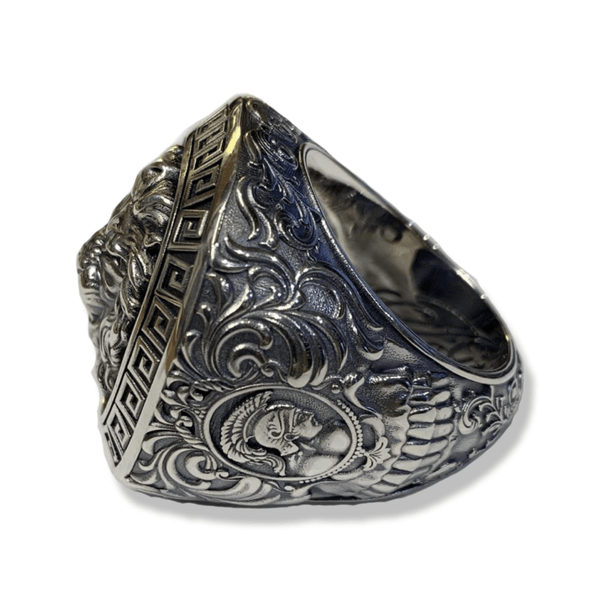 Large Silver Lion Signet Ring-Ring-AJT Jewellery 