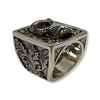 Large Skull Signet Ring | Sterling Silver Mens Baroque Skull Signet Ring-Ring-AJT Jewellery 