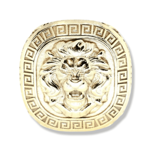 Mens Gold Lion Pinky Ring | Solid 9ct Gold Mens Lion Head Pinky Ring-Ring-AJT Jewellery 