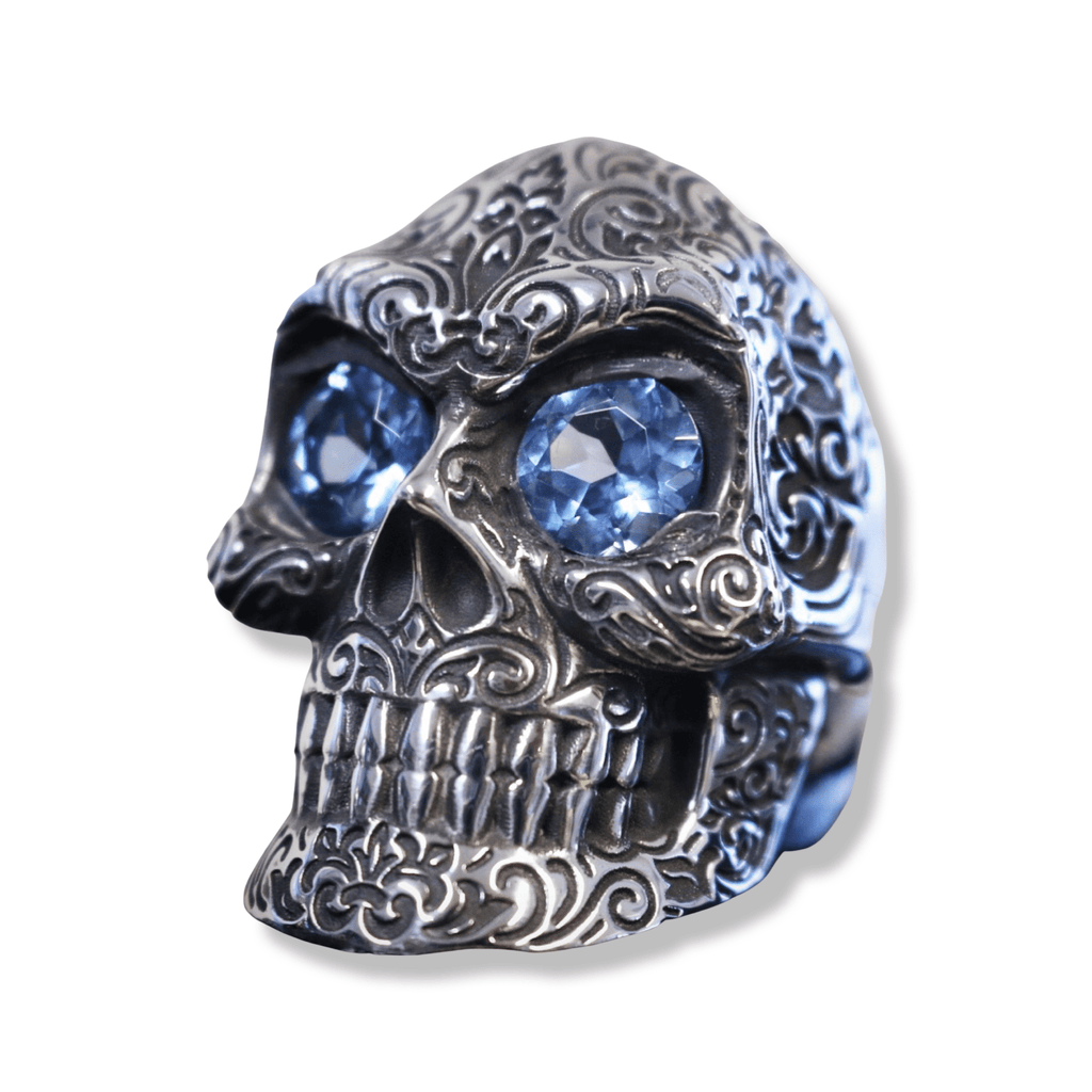 Regal Skull Ring with Blue Gemstones-Ring-AJT Jewellery 