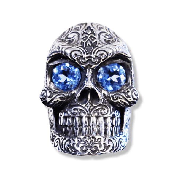 Regal Skull Ring with Blue Gemstones-Ring-AJT Jewellery 