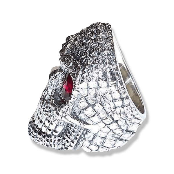 Reptilia Skull Ring With Red Gemstones-Ring-AJT Jewellery 