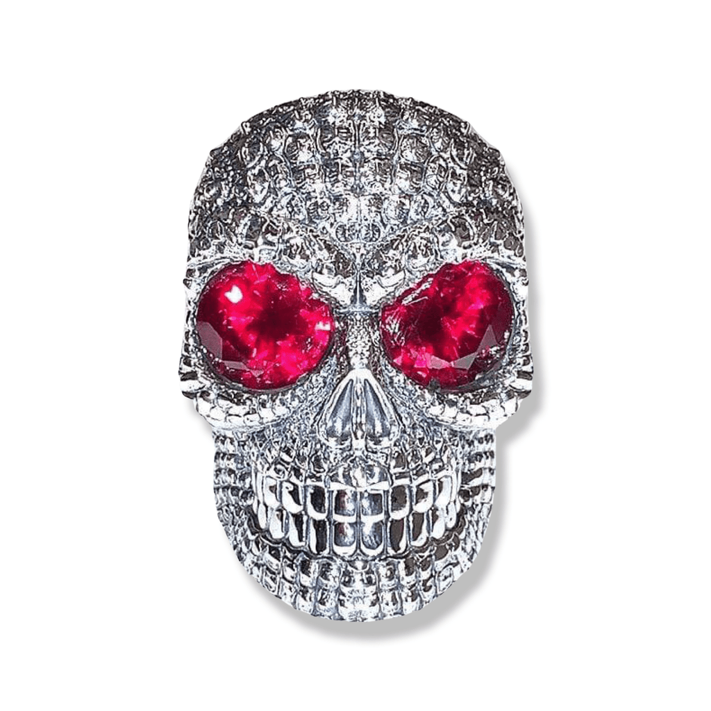 Reptilia Skull Ring With Red Gemstones-Ring-AJT Jewellery 