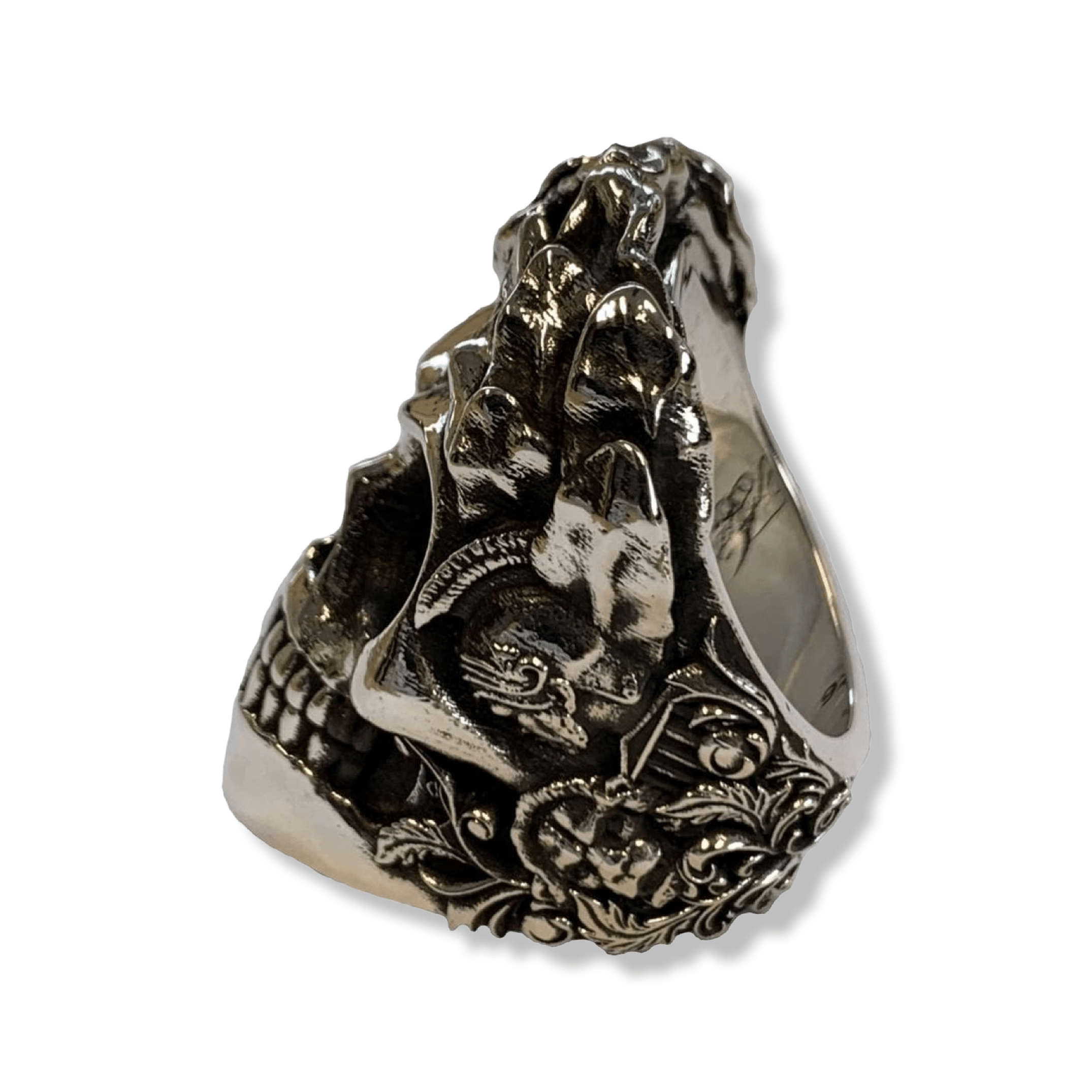 Silver Caesar Roman Skull Ring | Sterling Silver Roman Empire SPQR Ring