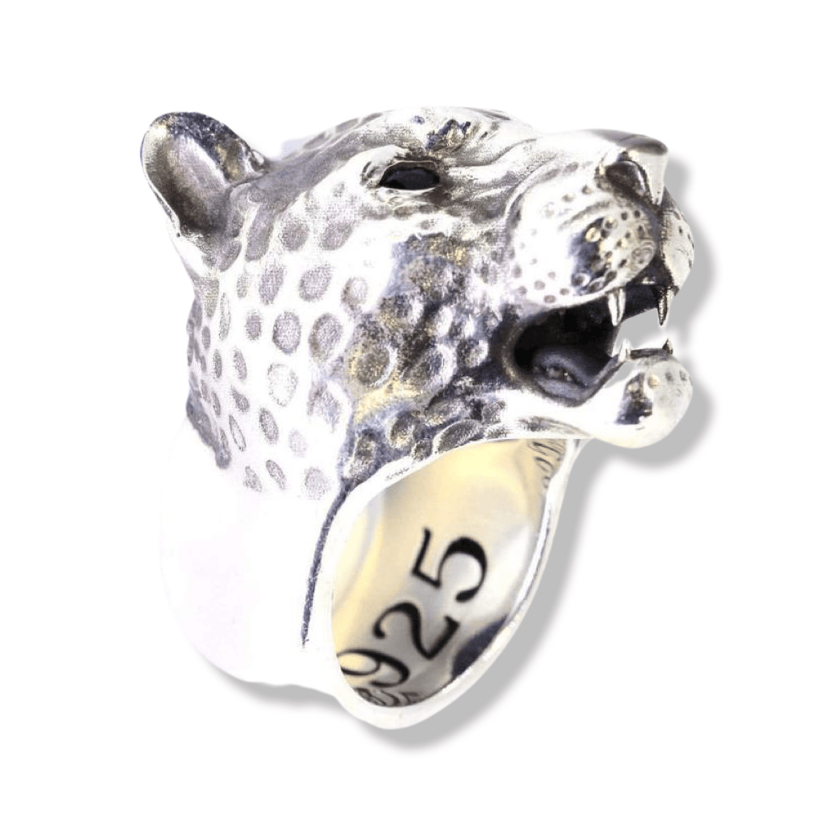 Sterling Silver Mens Large CZ Panther Ring